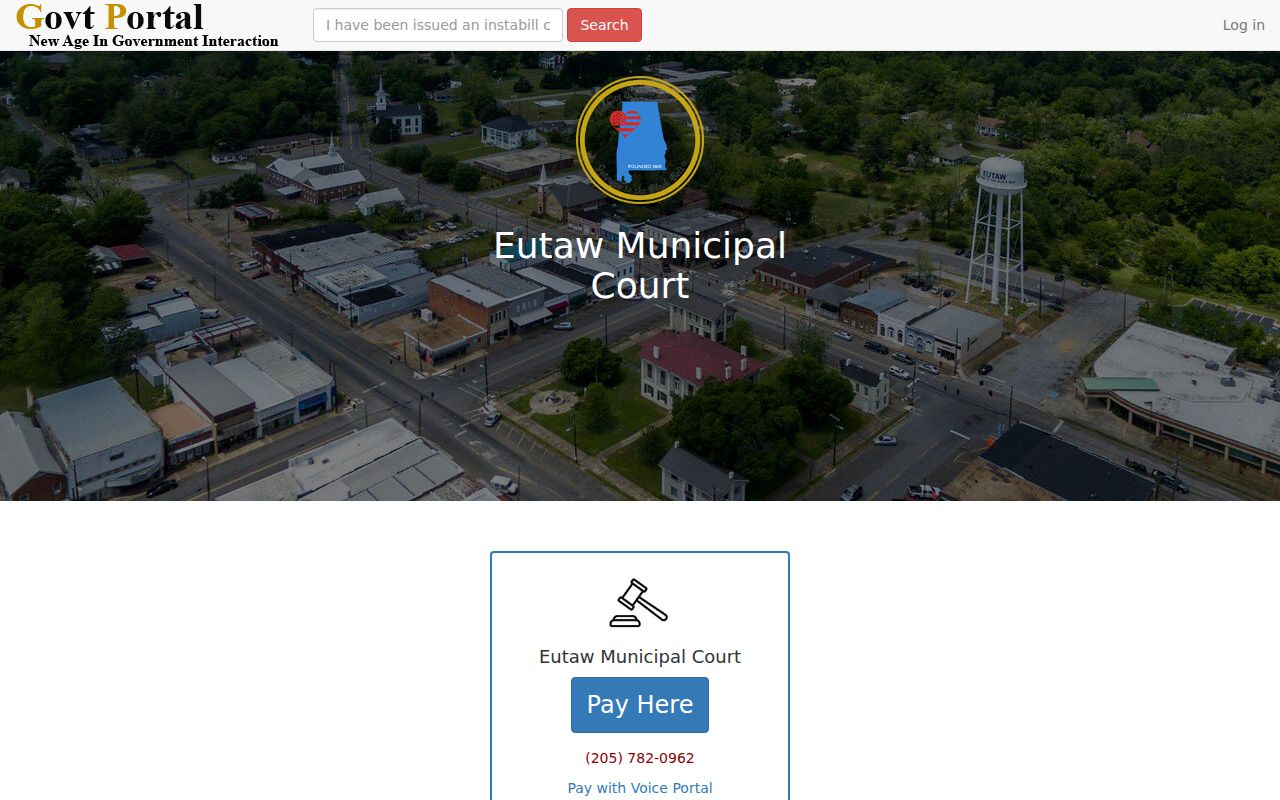 Eutaw Municipal Court Government Portal payment landing page