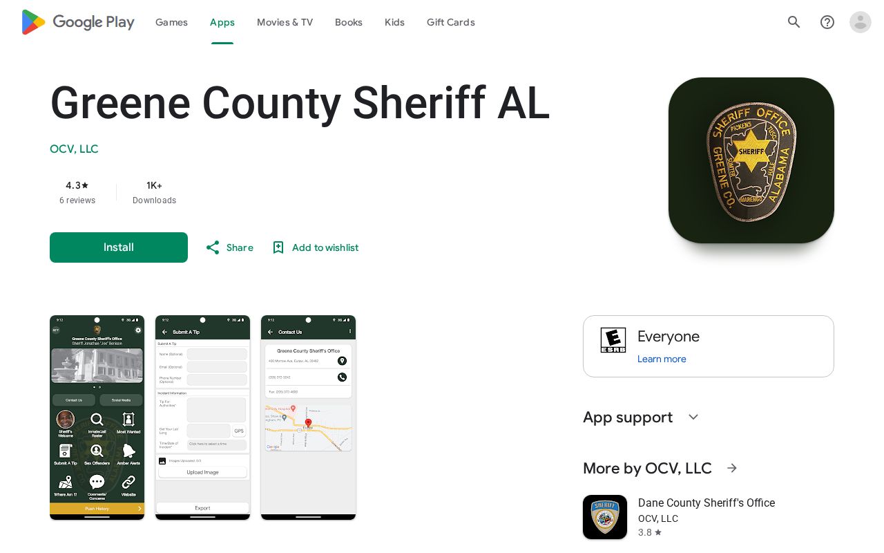 Official Greene County Sheriff mobile app listing for the most wanted program